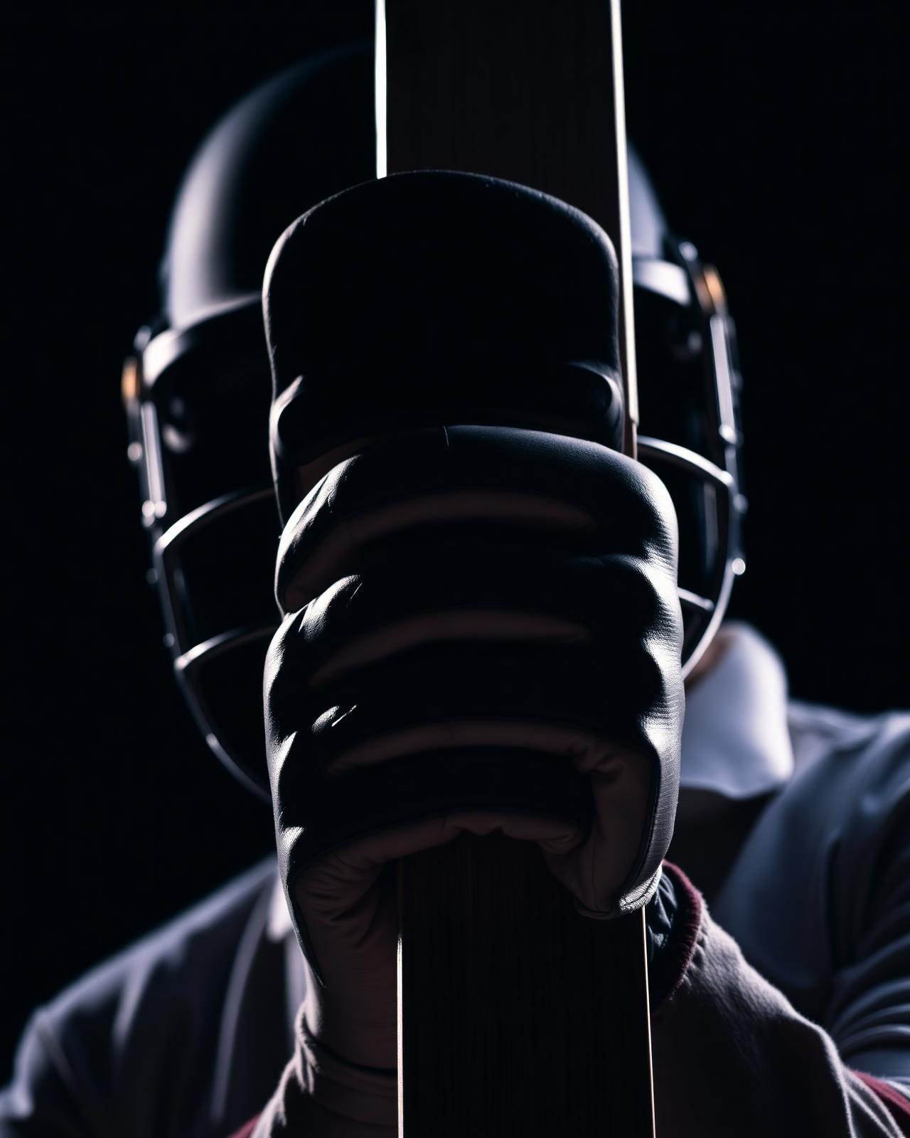 Cricket batsman gripping bat at the crease
